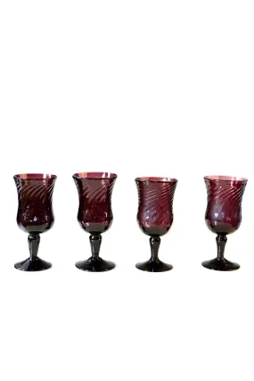 Vintage Spanish Hand Blown Dark Purple Swirl Wine Glasses Goblets