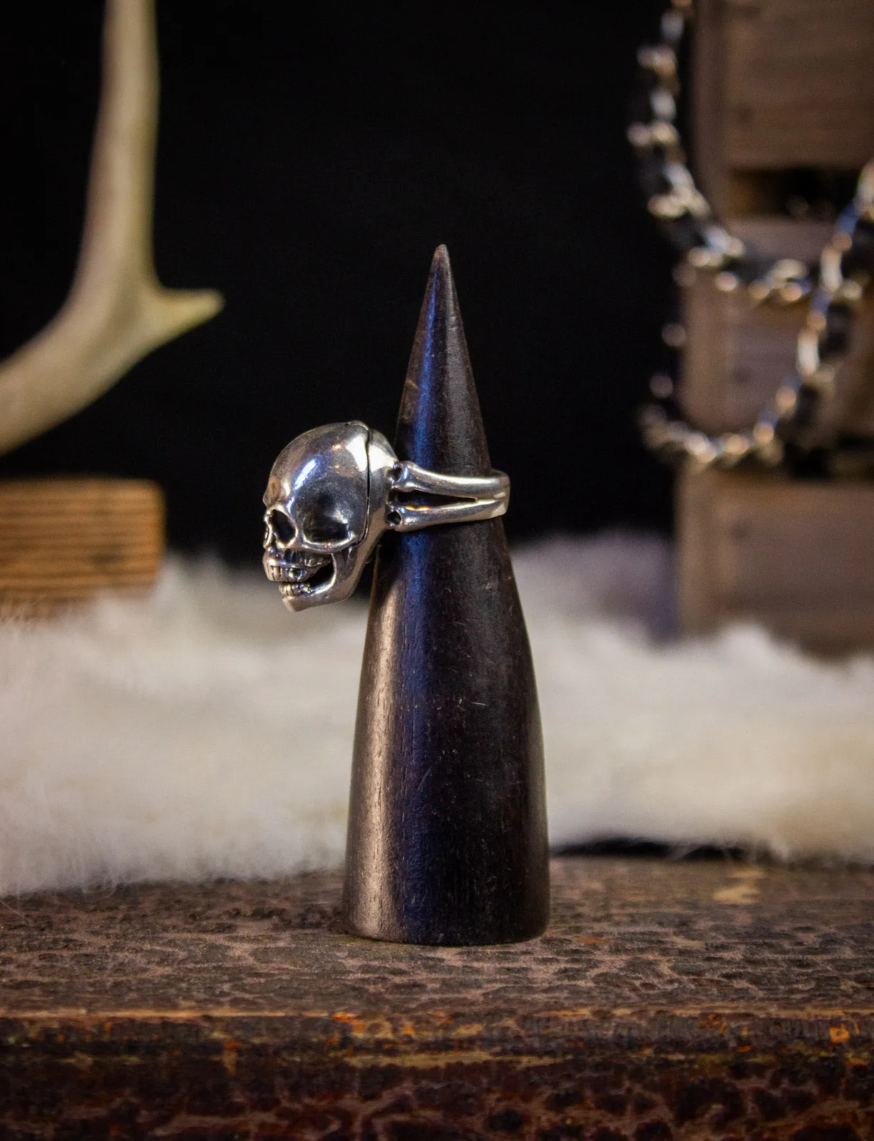 Vintage Sterling Silver Skull Poison Ring Size 7