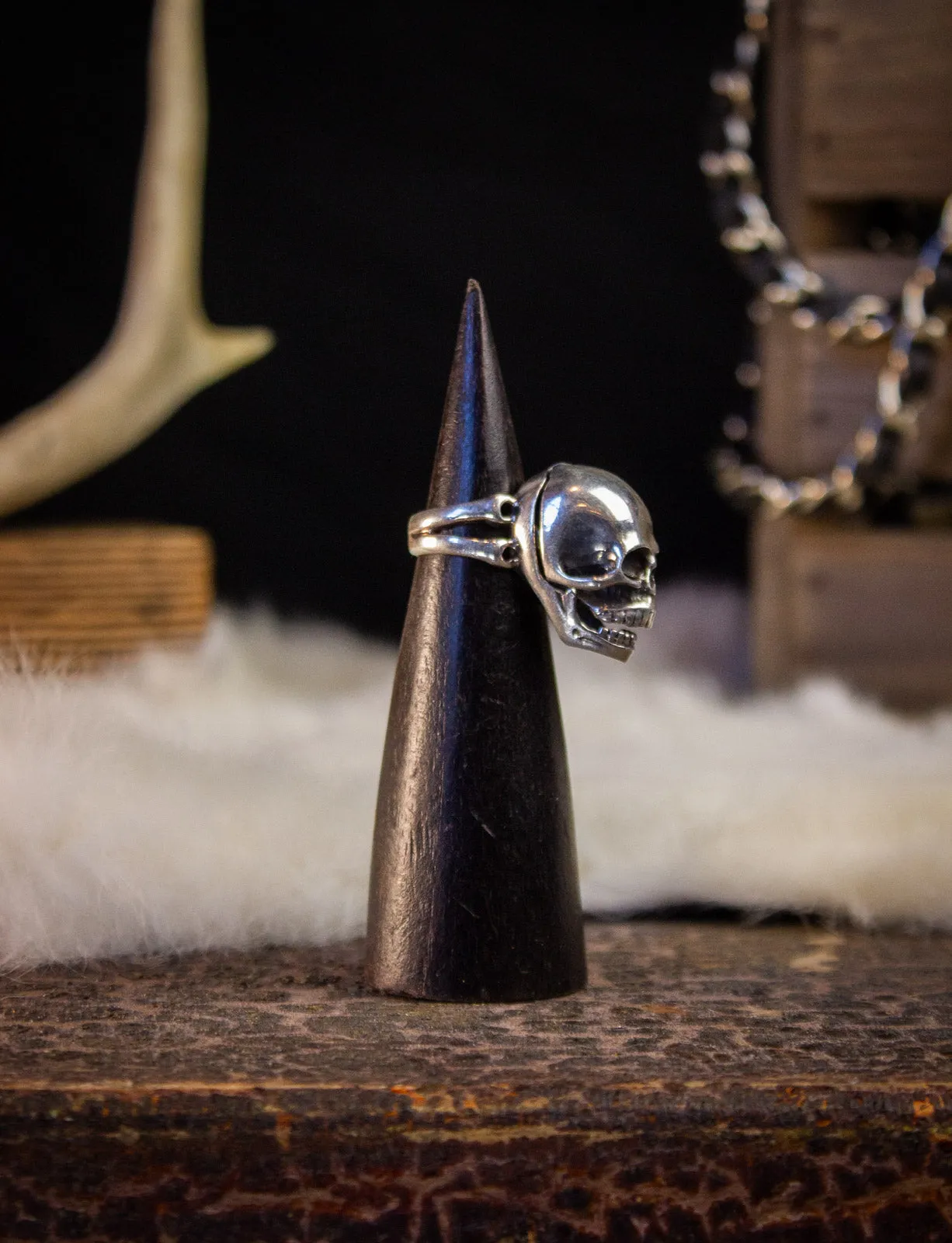 Vintage Sterling Silver Skull Poison Ring Size 7