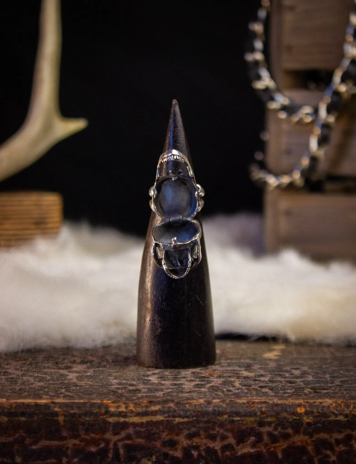 Vintage Sterling Silver Skull Poison Ring Size 7