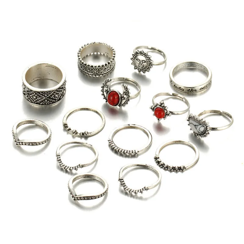 Vintage Sun and Moon Ring Set