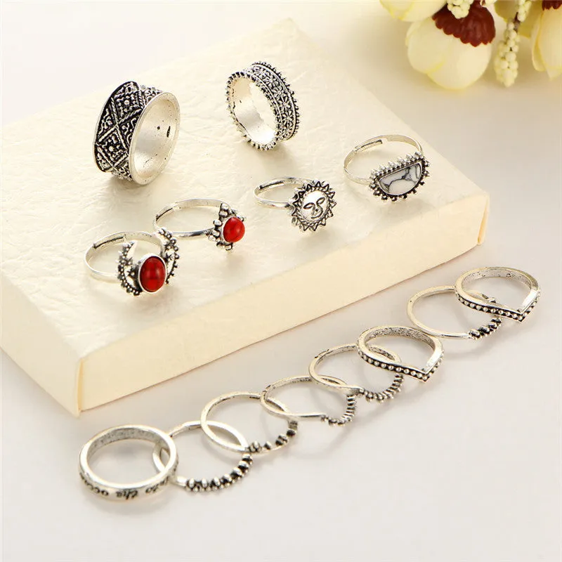 Vintage Sun and Moon Ring Set