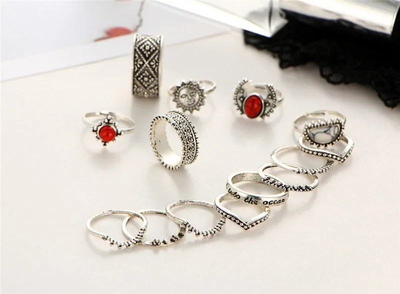 Vintage Sun and Moon Ring Set