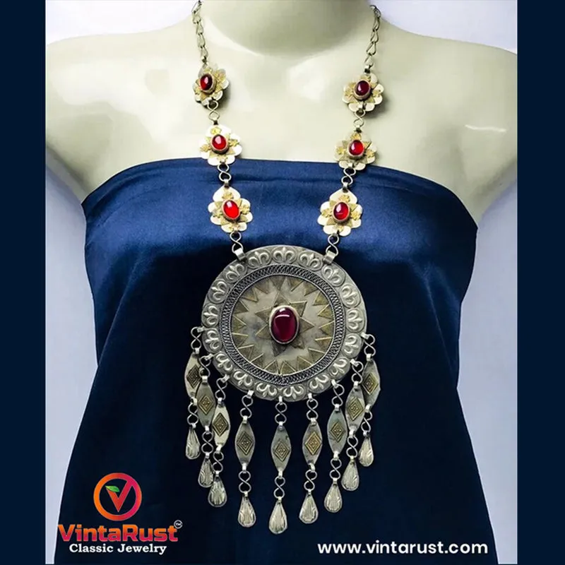 Vintage Turkmen Round Massive Pendant Necklace