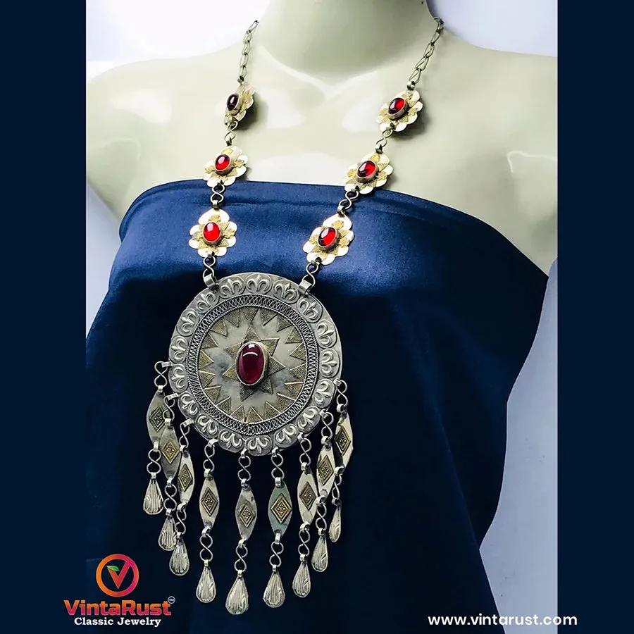 Vintage Turkmen Round Massive Pendant Necklace