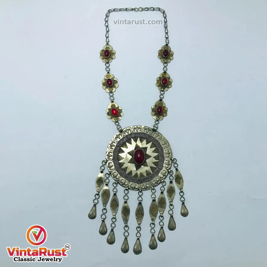 Vintage Turkmen Round Massive Pendant Necklace