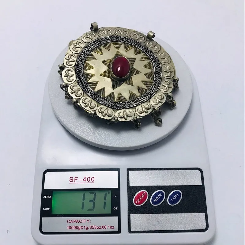 Vintage Turkmen Round Massive Pendant Necklace