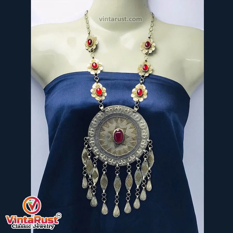 Vintage Turkmen Round Massive Pendant Necklace