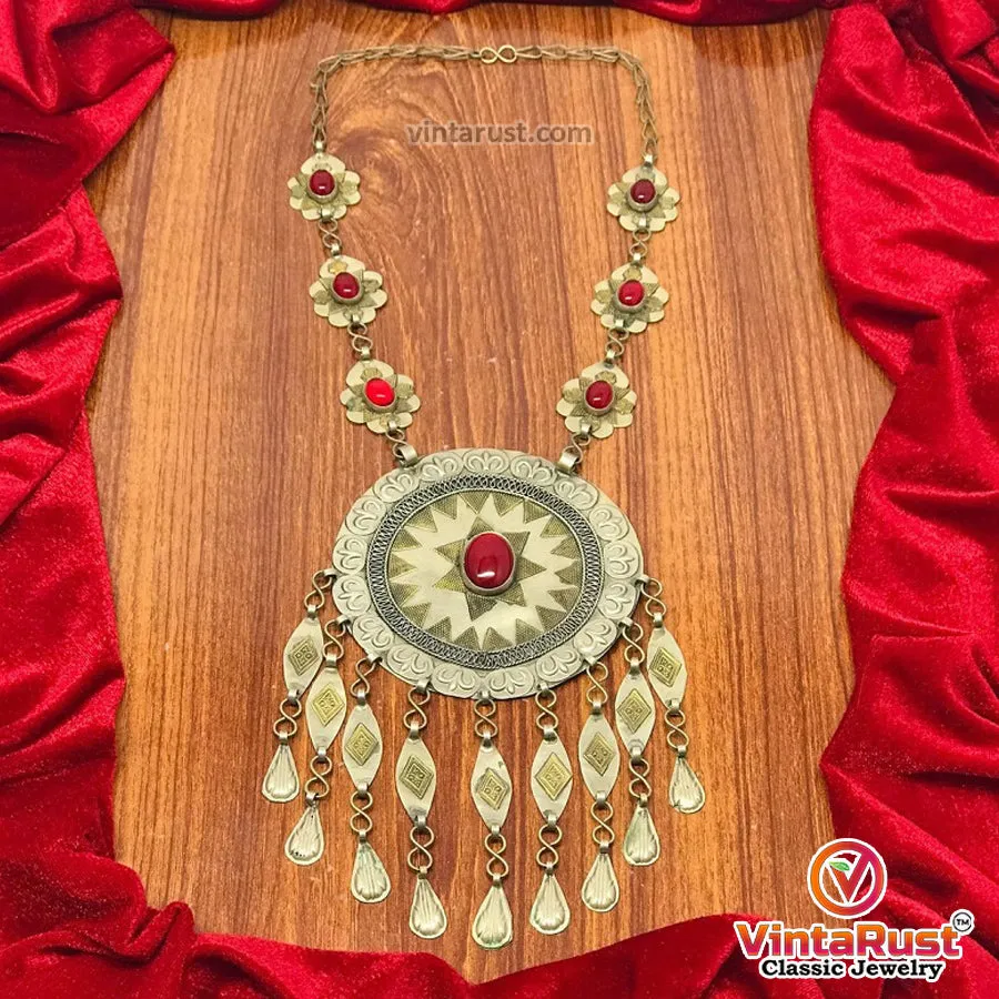 Vintage Turkmen Round Massive Pendant Necklace