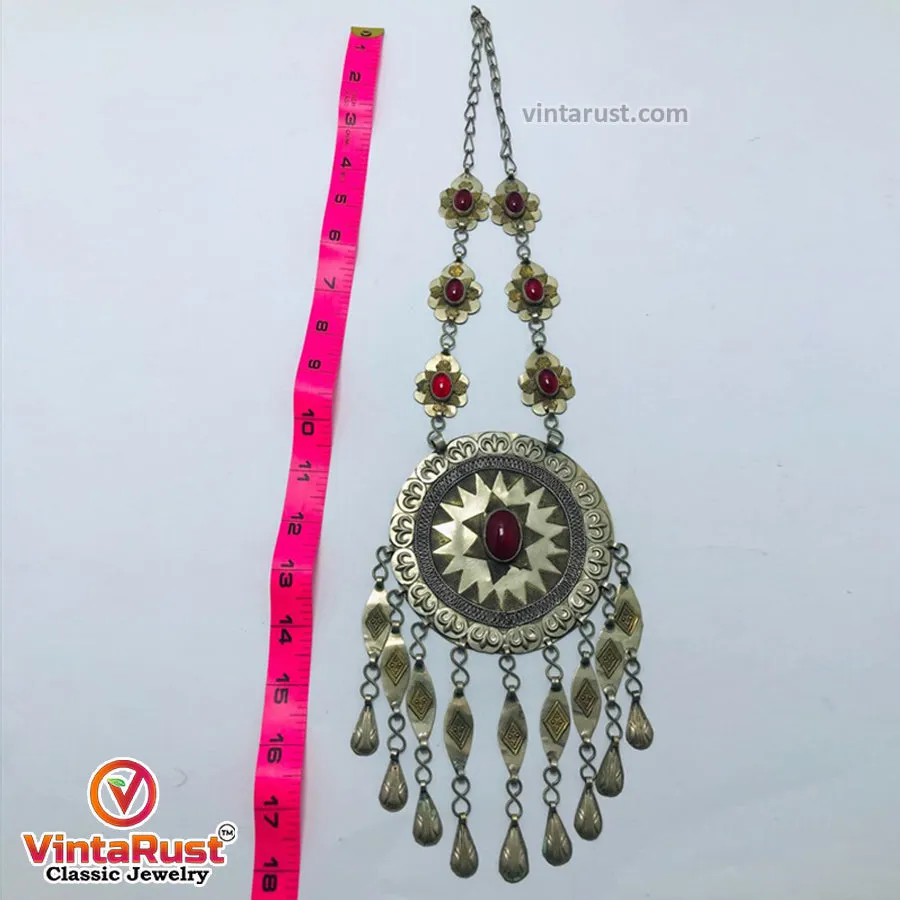 Vintage Turkmen Round Massive Pendant Necklace