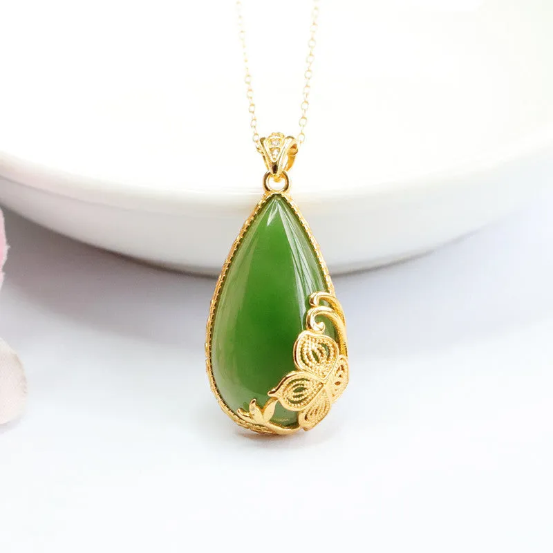 Water Drop Jasper Pendant Necklace crafted in S925 Silver