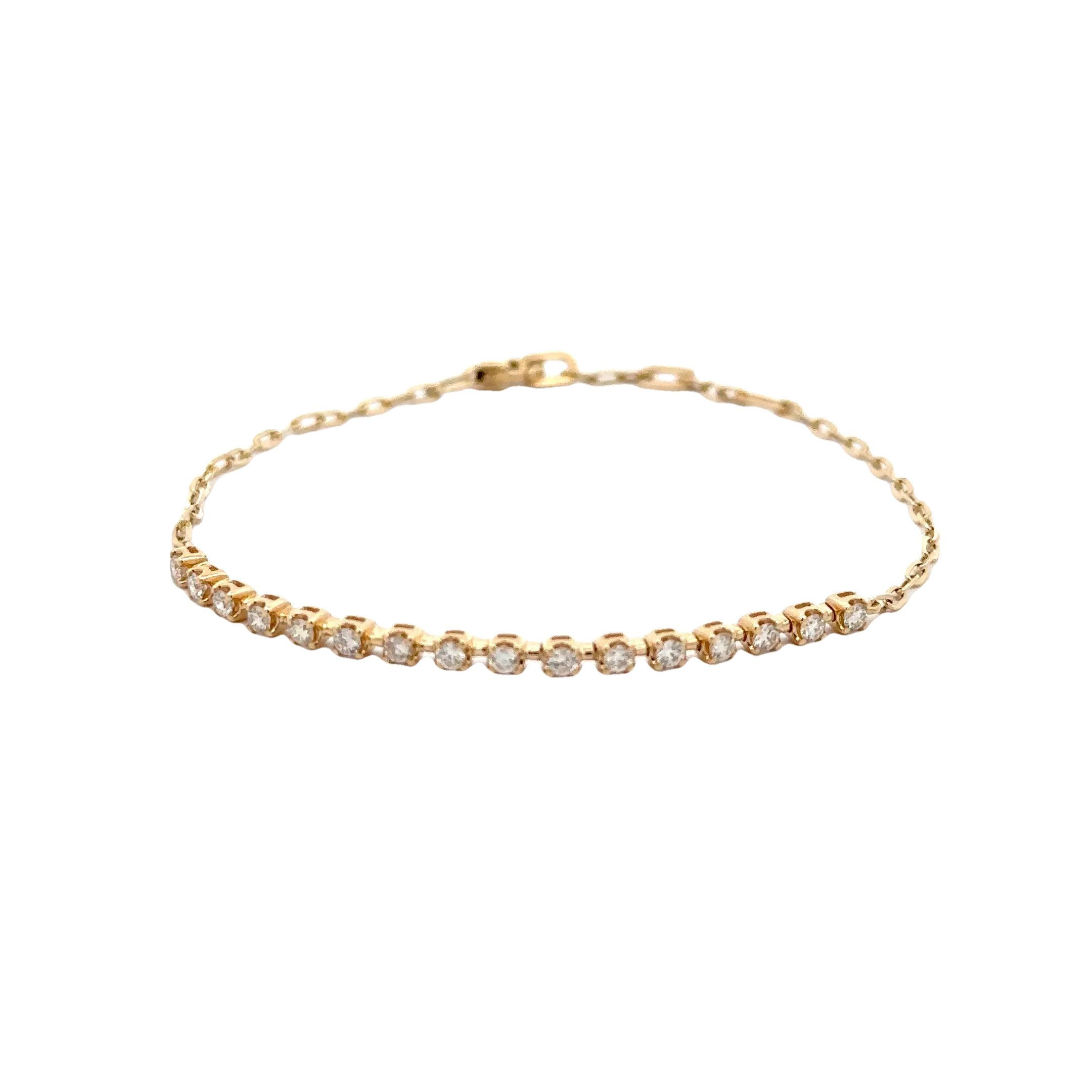 WD1706 14kt Gold Paper Link Chain with 4 prong set diamonds Bracelet
