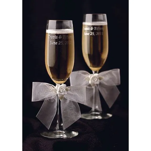 White Rose Wedding Toasting Glasses