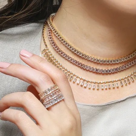 White Topaz Baguette Tennis Necklace