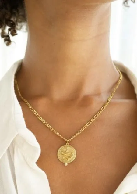 Wisdom Snake Necklace 22k GP White Zircon