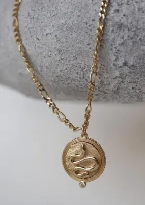 Wisdom Snake Necklace 22k GP White Zircon