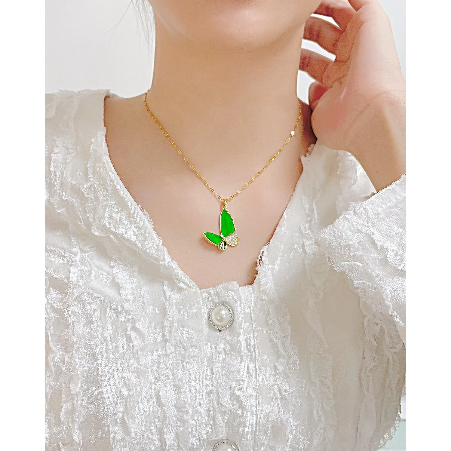 Women's Fashion Butterfly Jade Pendant Necklace