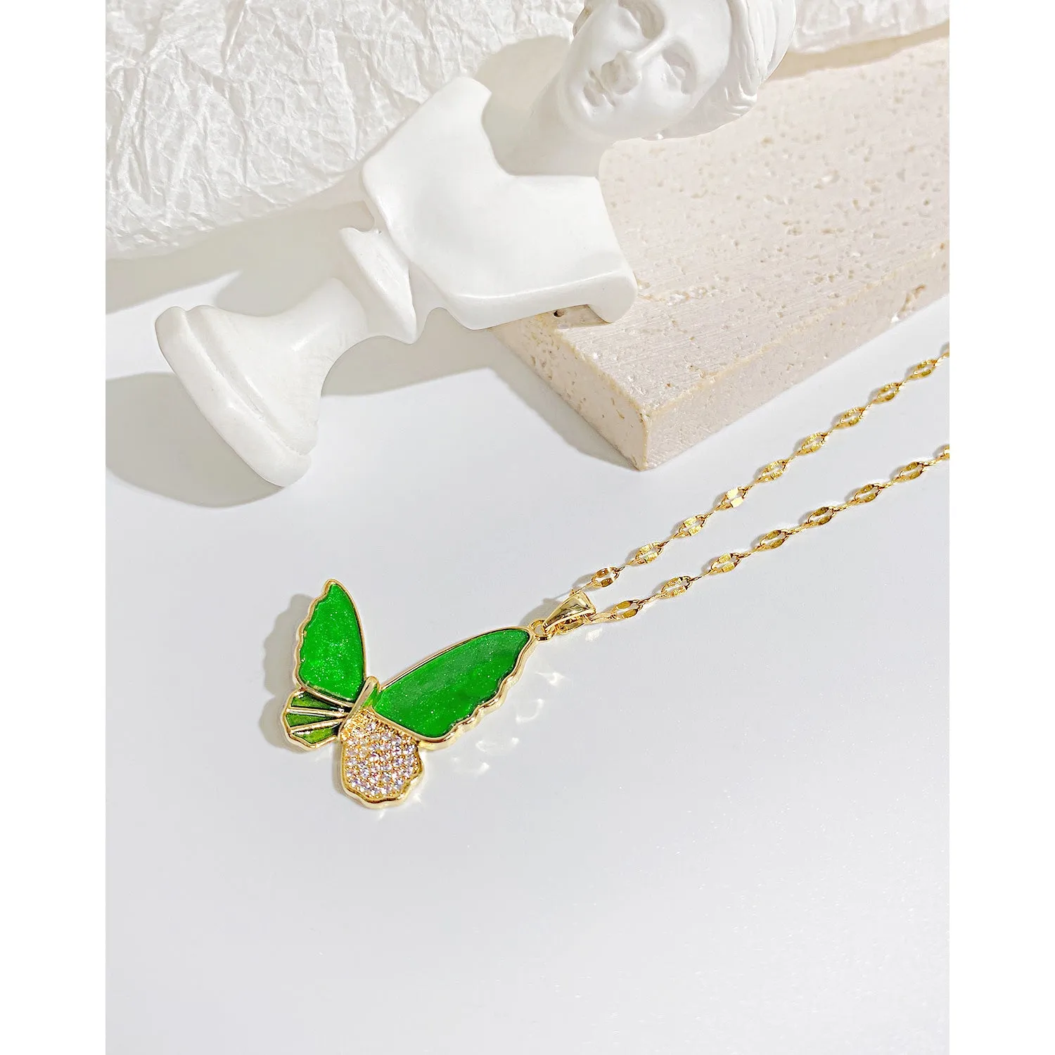 Women's Fashion Butterfly Jade Pendant Necklace