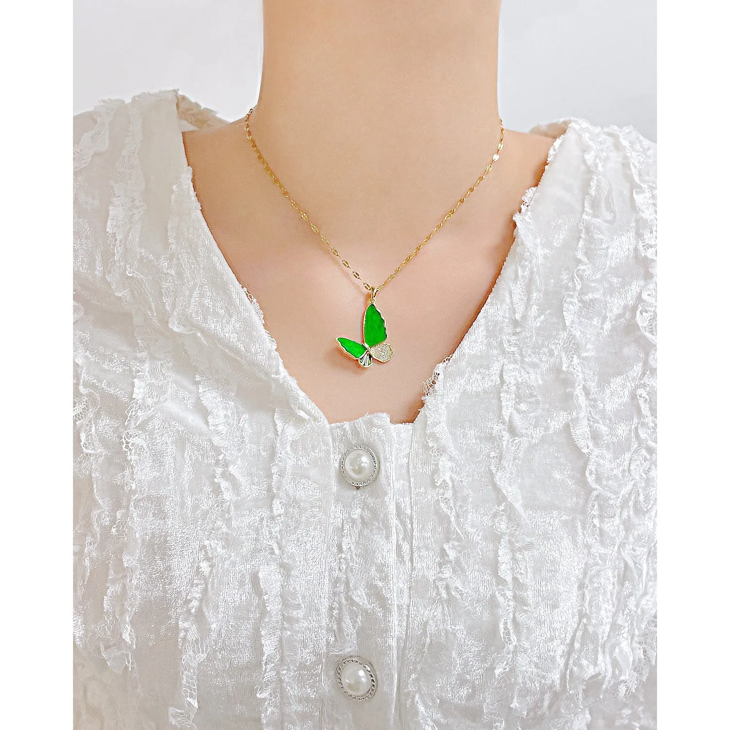 Women's Fashion Butterfly Jade Pendant Necklace