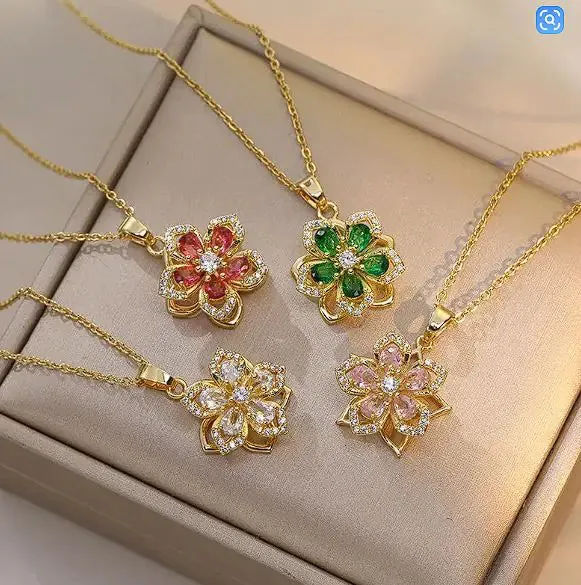 Women's Rotating Zircon Flower Necklace