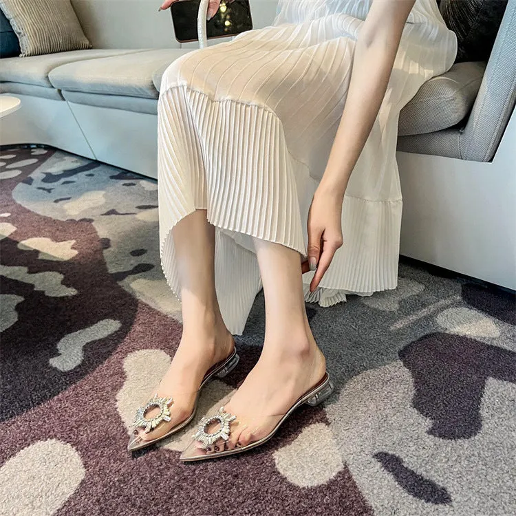 xiangtuibao Transparent Color Rhinestone Closed Toe Slingback Sandals Slip-on Crystal High Heels  New Fairy Style High Heel Sandals for Women
