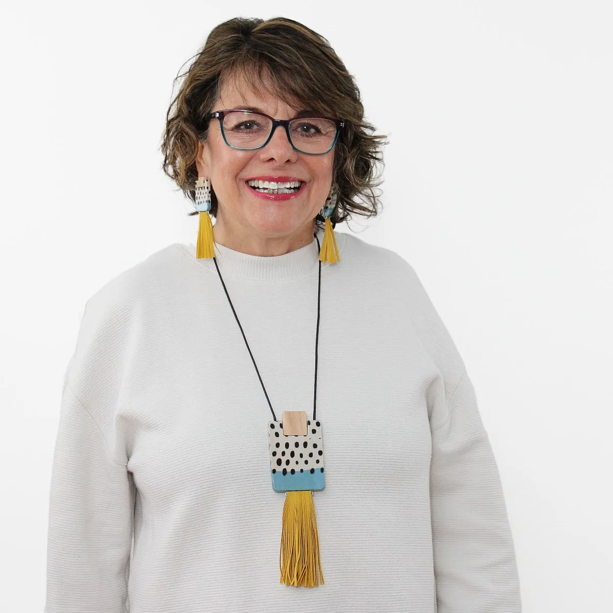 Yellow Tassel Decoupage Zoey Necklace