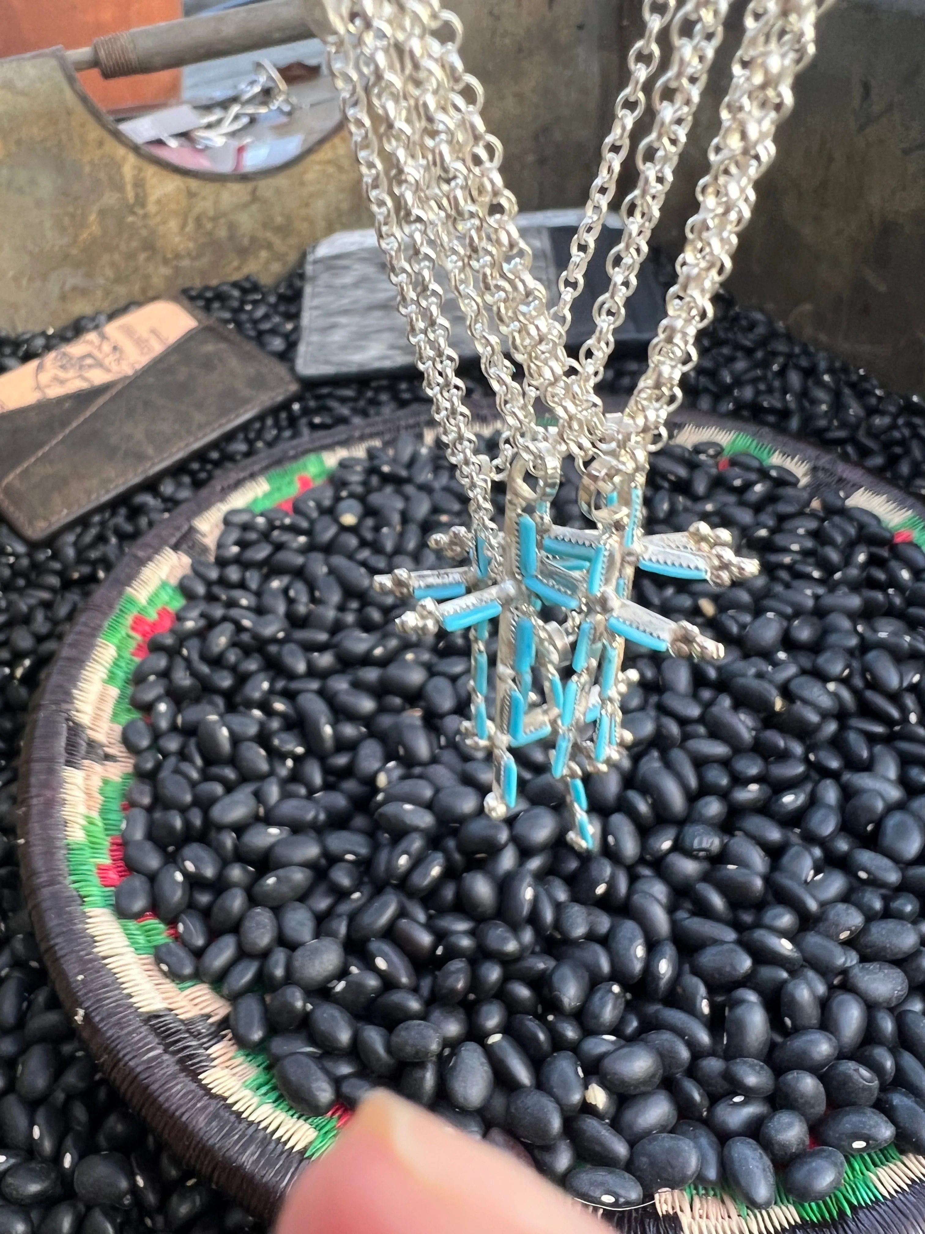 Zuni Needlepoint Turquoise Cross Necklace