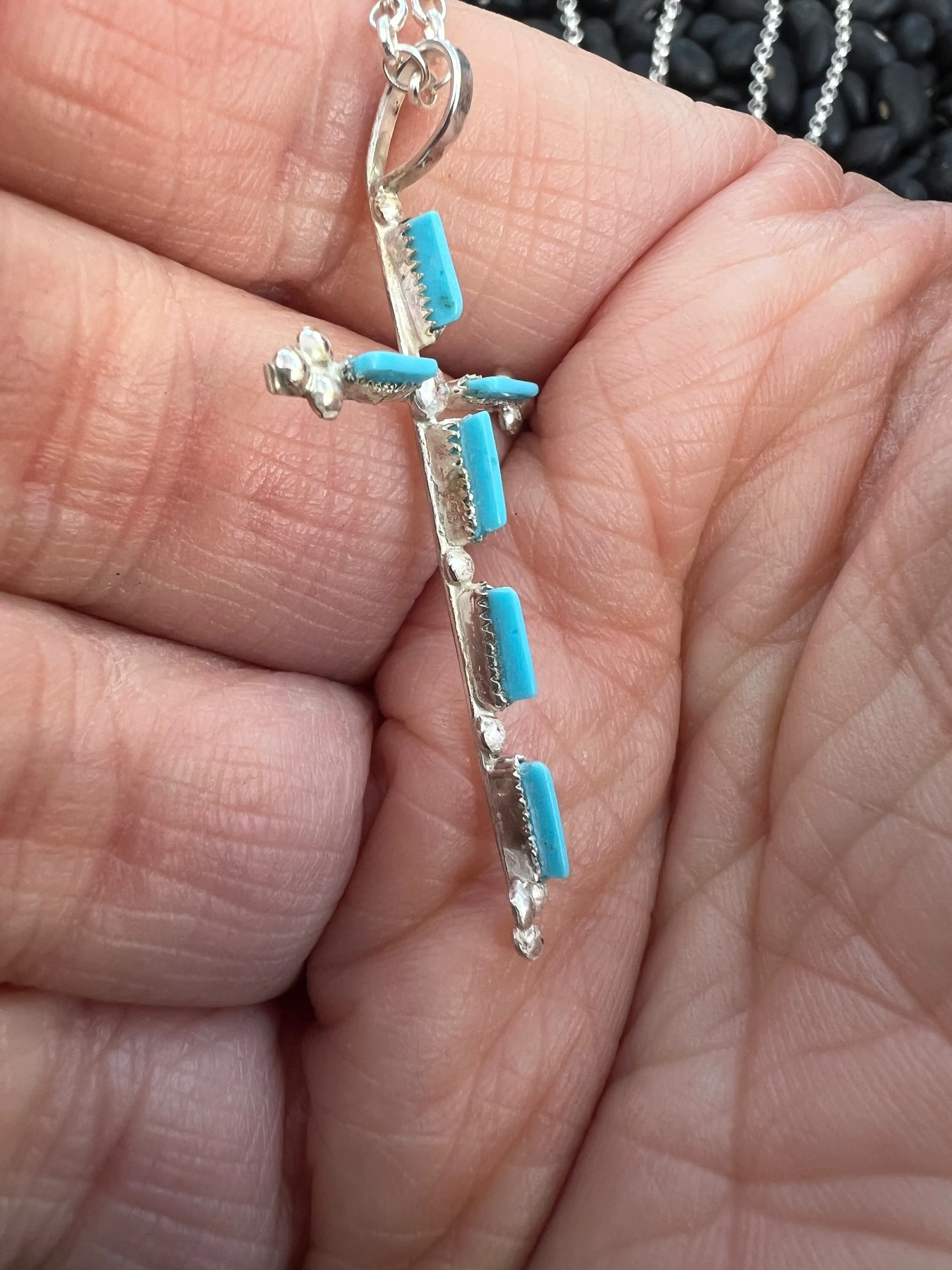 Zuni Needlepoint Turquoise Cross Necklace