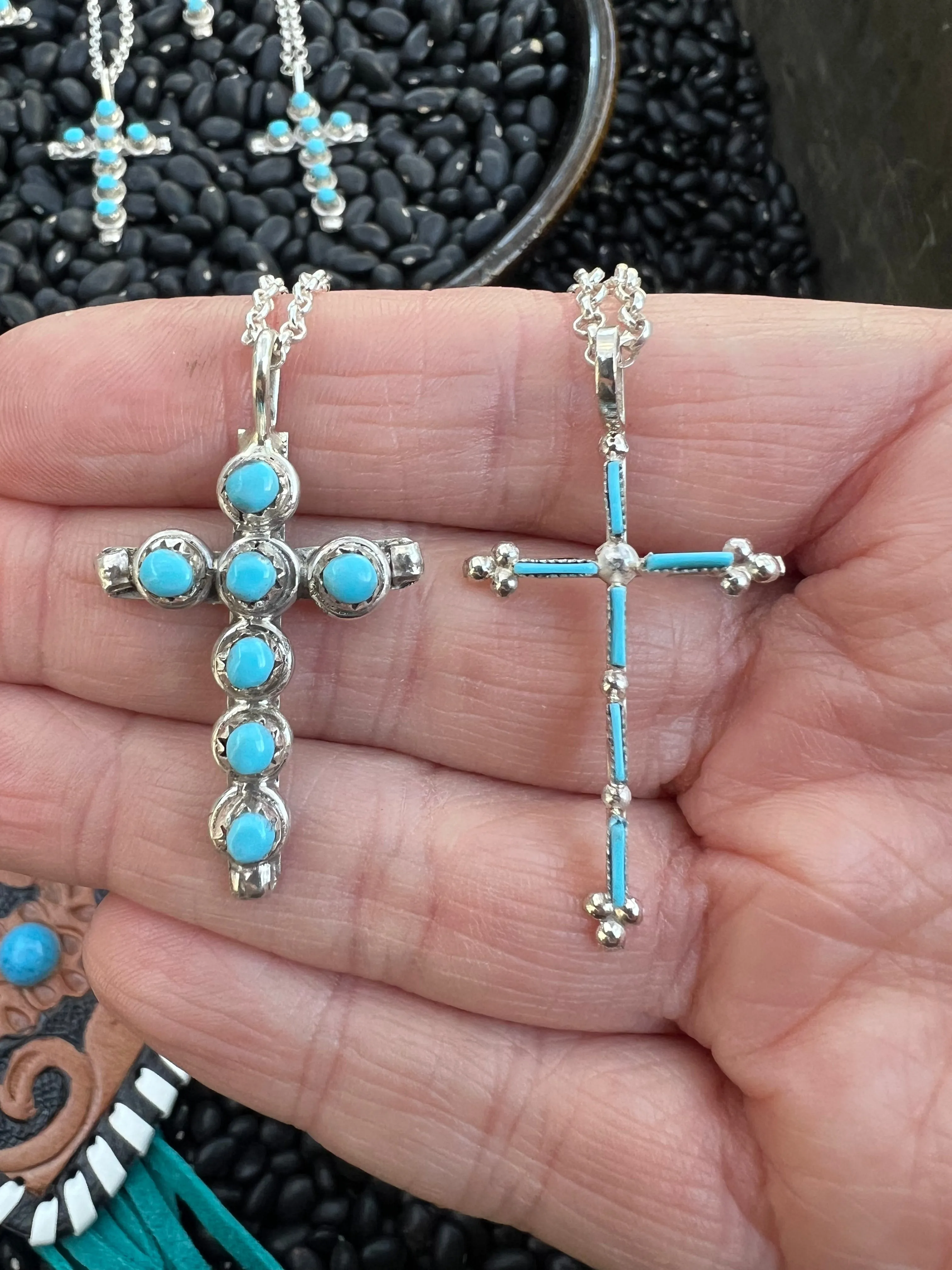 Zuni Needlepoint Turquoise Cross Necklace