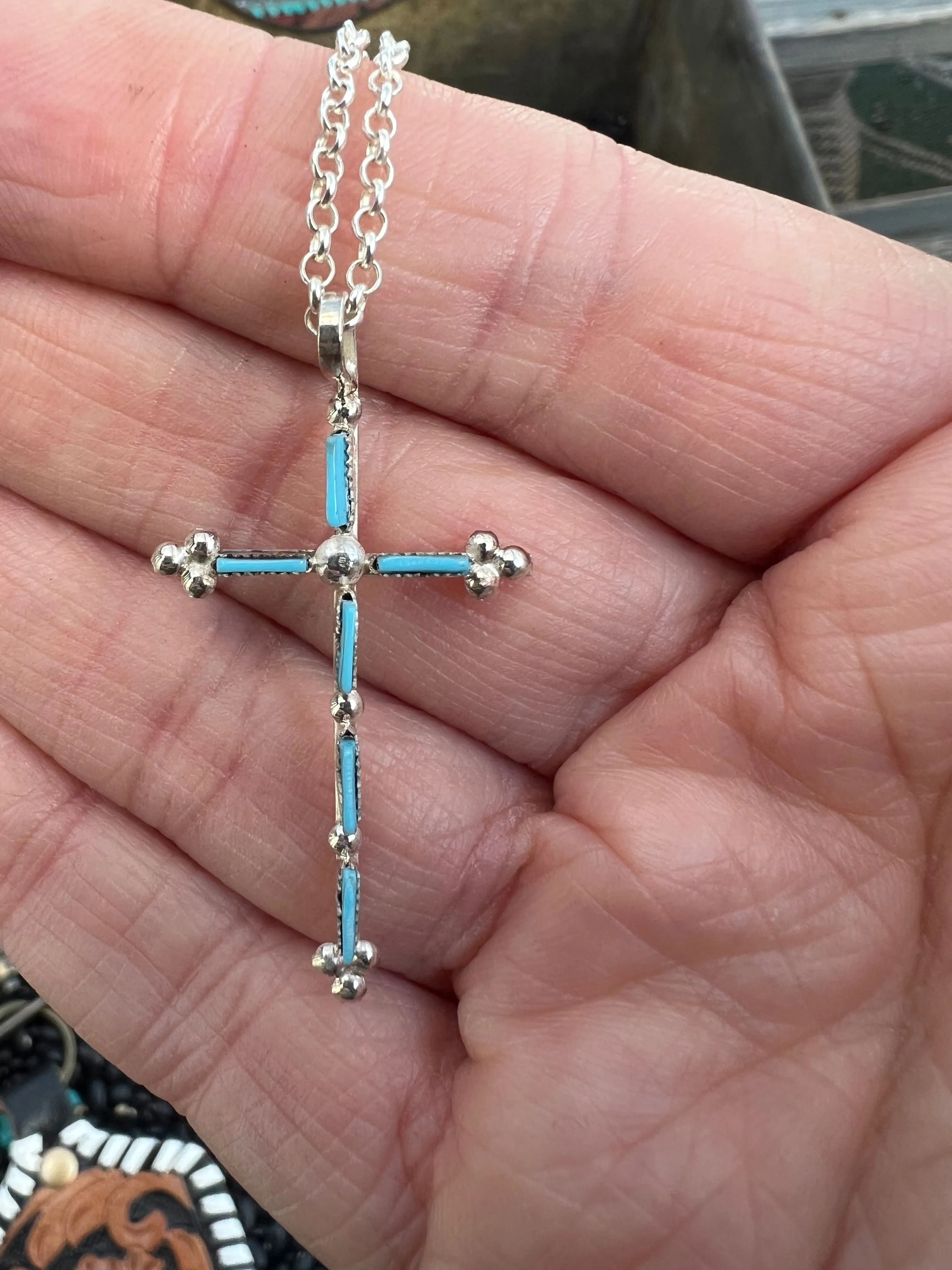 Zuni Needlepoint Turquoise Cross Necklace