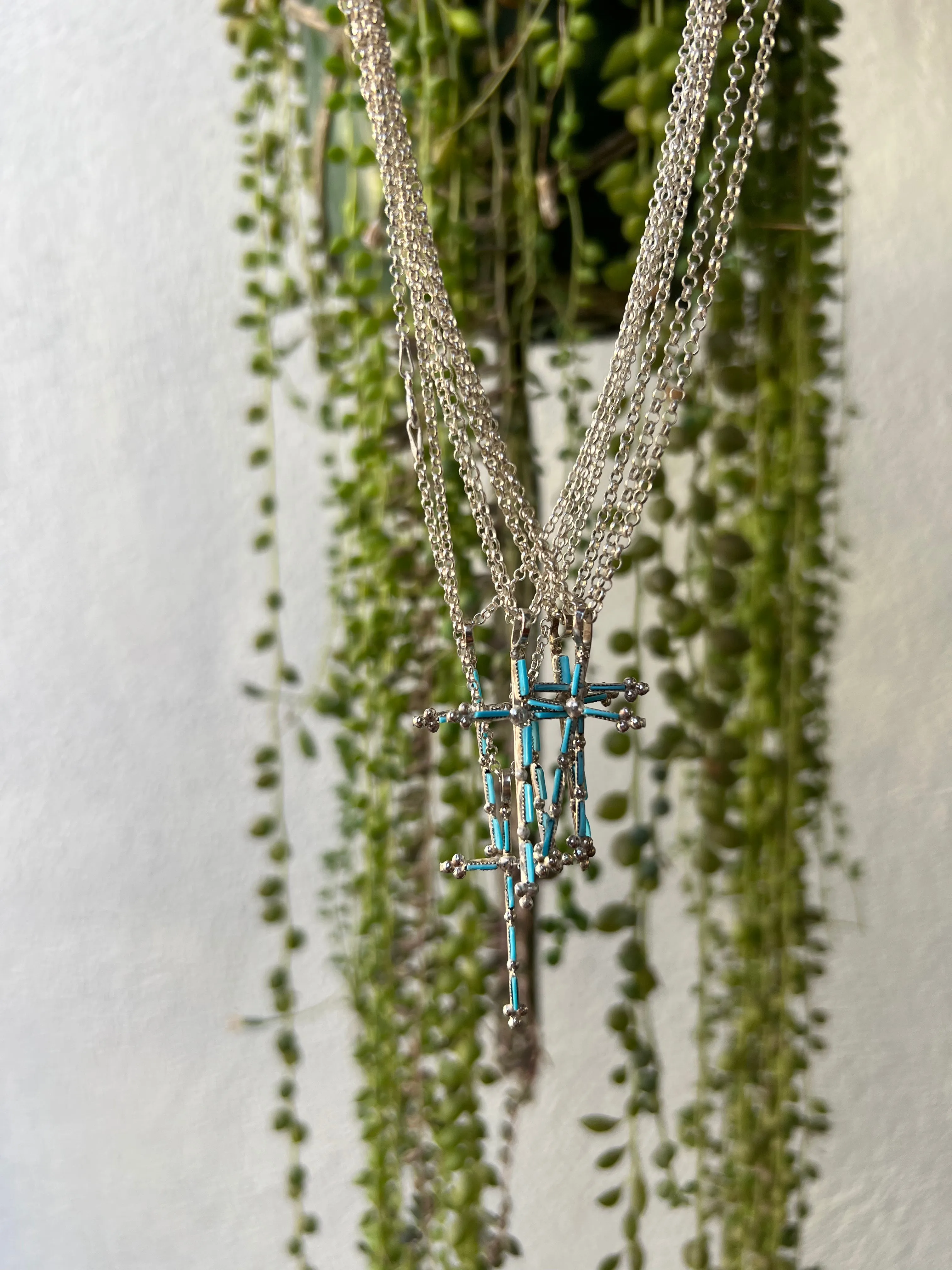 Zuni Needlepoint Turquoise Cross Necklace